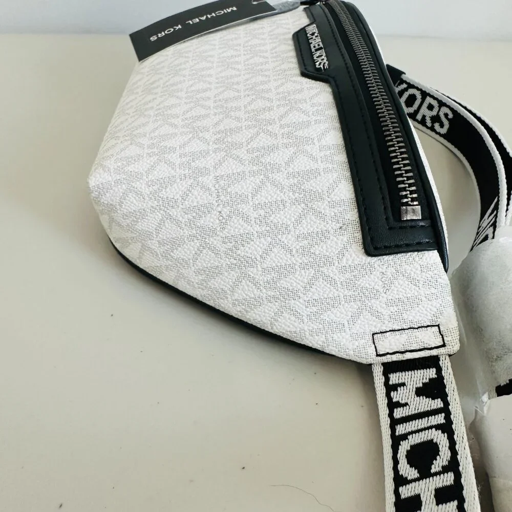 MICHAEL KORS MK SIGNATURE LOGO COOPER BELT BAG BRIGHT WHITE UNISEX